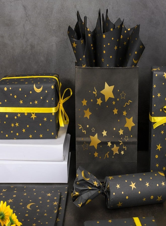 Whaline 100 Sheets Galaxy Tissue Paper Gold Foil Moon Star Gift Wrapping Paper Starry Night DIY Art Craft Paper for Wedding Birthday Baby Shower Party Supplies, 13.7 x 19.6 Inch - Image 4